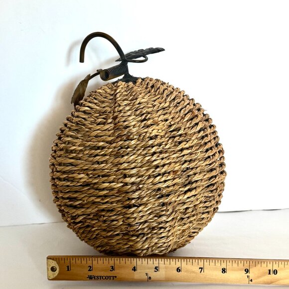 Vtg Metal Jute Rope Pumpkin with Metal Leaves & Stem Fall Thanksgiving Halloween - Picture 4 of 9